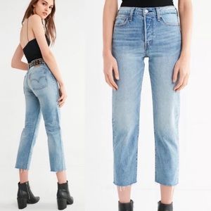 Levi's Wedgie Straight Leg Jean Rough Tide High Rise Raw Hem Size 29